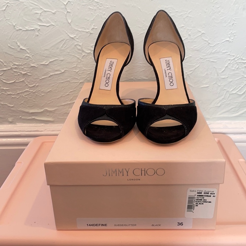 Jimmy Choo suede/shimmer D’Orsay sandal